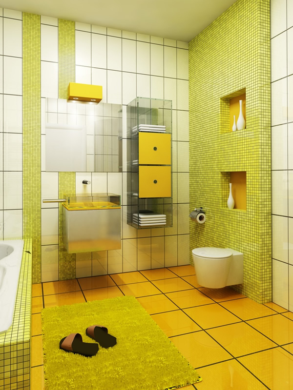 Small Yellow And White Bathroom