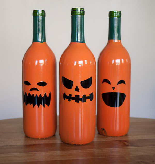 Halloween + Drinking = Wine Bottle Jack-O-Lanterns! 