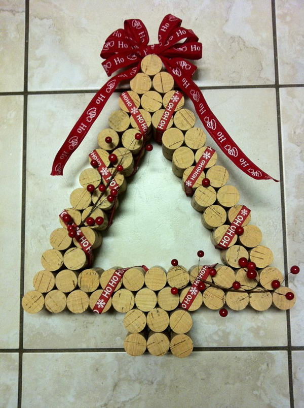 Christmas Tree Shaped Wine Cork Wreath. 