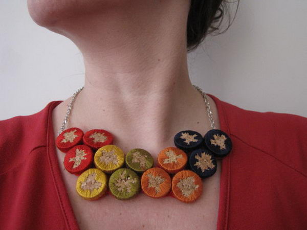 DIY Embroidered Cork Necklace. 