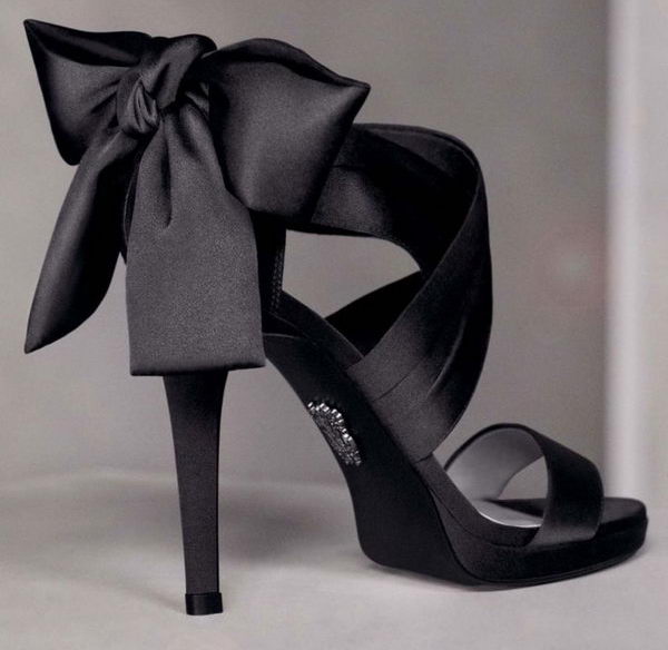 Black Bow Satin Heels,