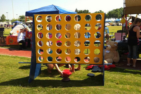 Fundraising Game. Giant connect four game at a Relay For Life team campsite.