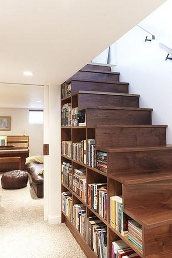 Book Collection Under Stairs.