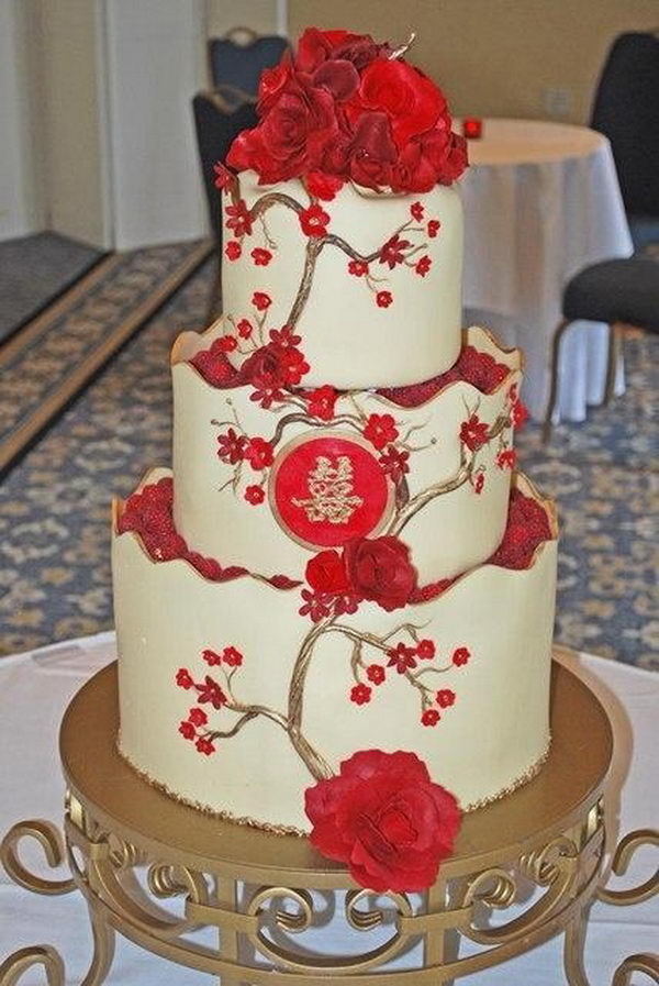 Red Double Happiness Wedding Cake,