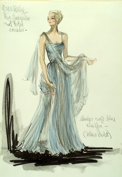 Edith Head Blue Gown Sketch.