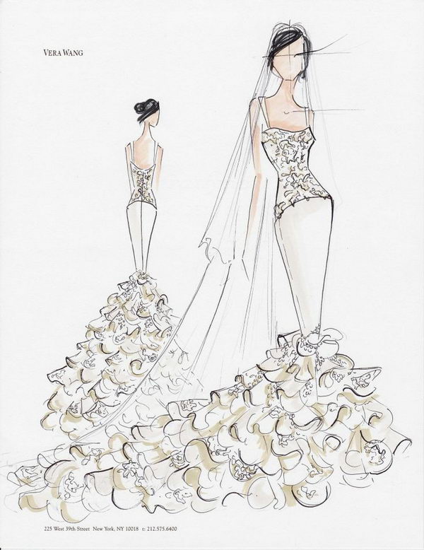 Vera Wang Sketch for Kim Kardashian’s Wedding Gown.