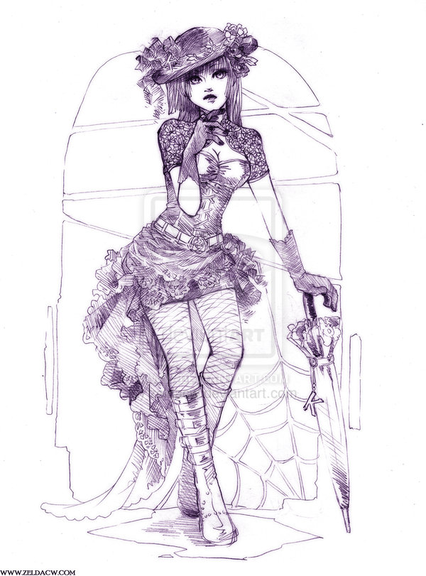 Gothic Fashion Sketch. Gothic fashion is a clothing style marked by conspicuously dark, mysterious, exotic, and complex features. It is worn by members of the goth subculture.