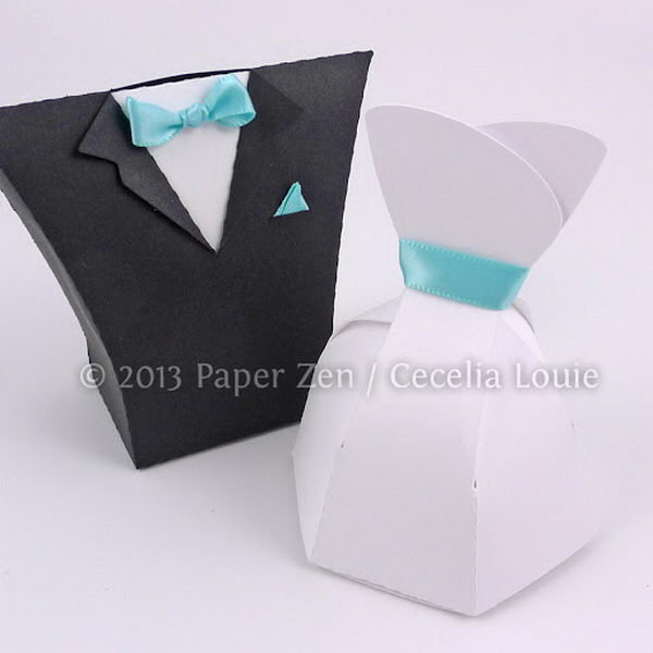 Bride Dress and Groom Tuxedo Party Favor Boxes,