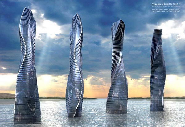 Dynamic Tower (Dubai). It will modify itself to the sun, wind, weather and views by rotating every floor independently. This building will never show up precisely the same twice.