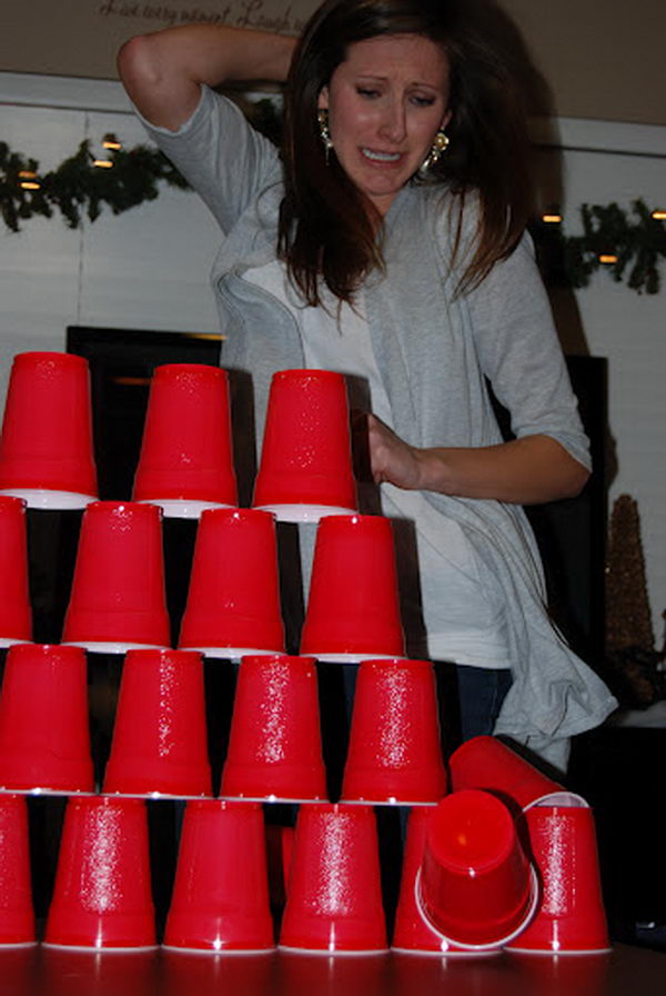 Stack Cups with One Hand as a 15 Minute to Win It Party Game.