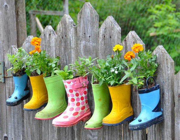 Hanging Garden Boots as DIY Planters.