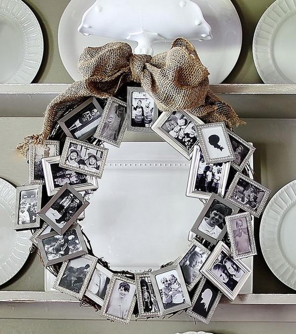 Photo Frame Wreath. create a decorative wreath with a bunch of dollar store small frames.