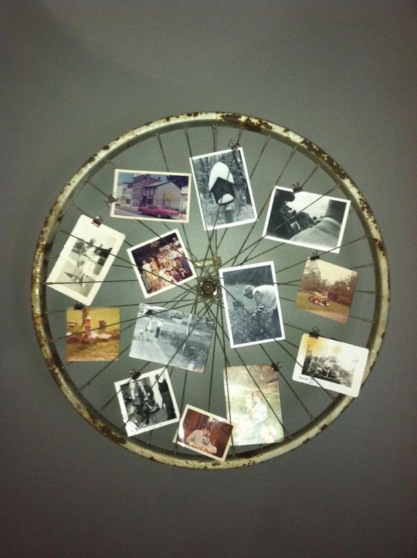 Old Bicycle Wheel Picture Frame. Turn an old bicycle wheel turned into a picture frame for your wall.