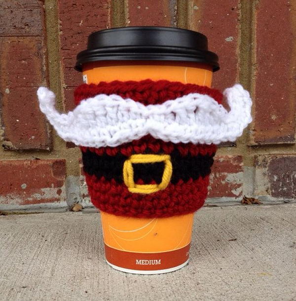 DIY crochet coffee cozy which keep coffee in cups warm while protecting fingers from the heat.