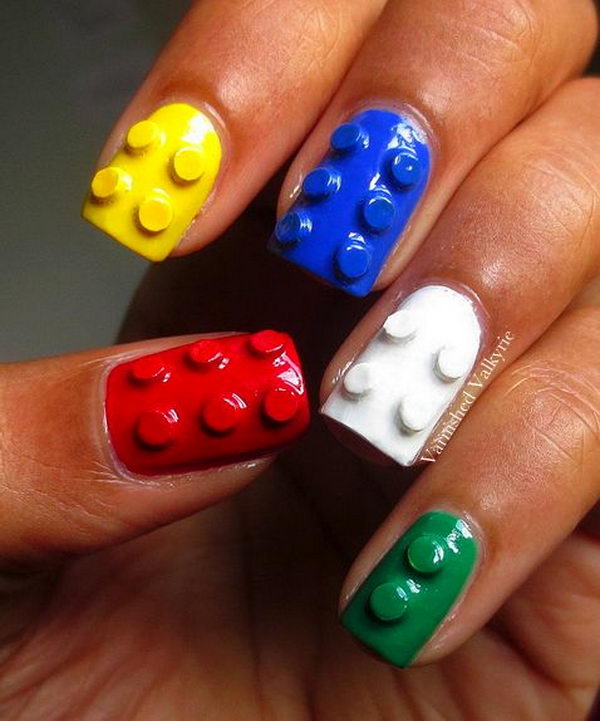 3D Lego Nails, 3D nail art is a technique for decorating nails that creates three dimensional designs.