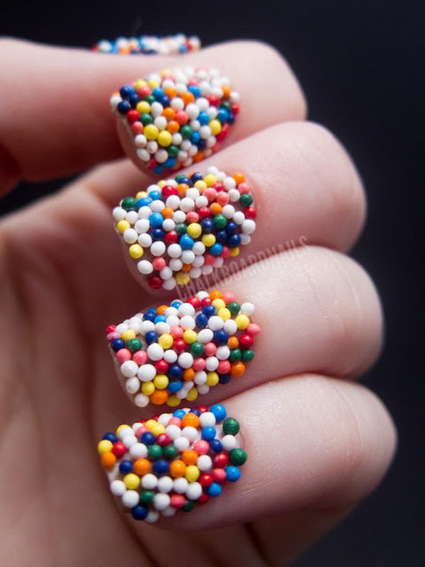 3D Candy Ball Nail Art, 3D nail art is a technique for decorating nails that creates three dimensional designs.