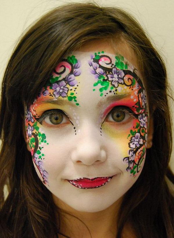 Flower Face Paint. Cool Face Painting Ideas For Kids, which transform the faces of little ones without requiring professional-quality painting skills.