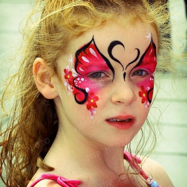 Red Butterfly. Cool Face Painting Ideas For Kids, which transform the faces of little ones without requiring professional-quality painting skills.