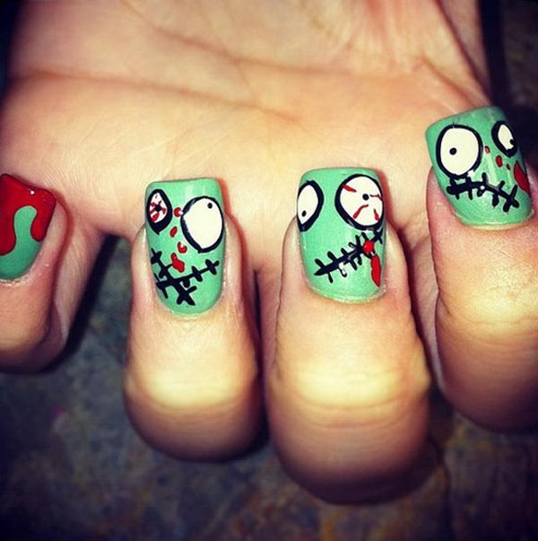 Zombie. Cool Halloween Nail Art which show off your spooky spirit during the freakish festivities.