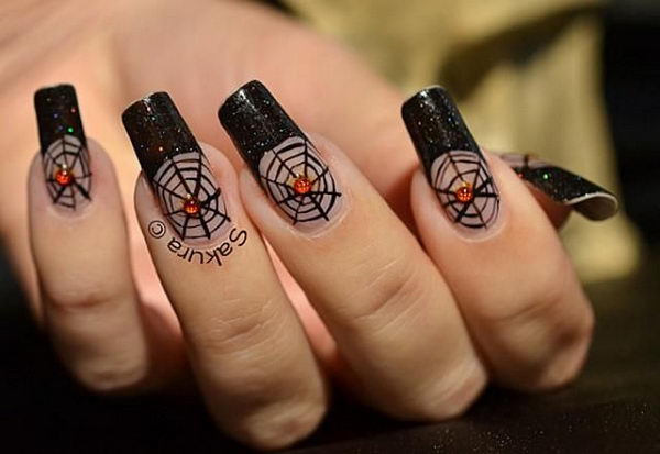 Spider Nail. Cool Halloween Nail Art which show off your spooky spirit during the freakish festivities.