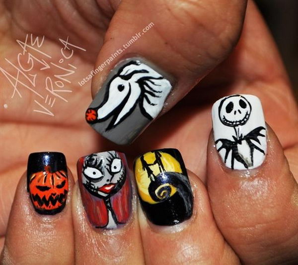The Nightmare Before Christmas. Cool Halloween Nail Art which show off your spooky spirit during the freakish festivities.