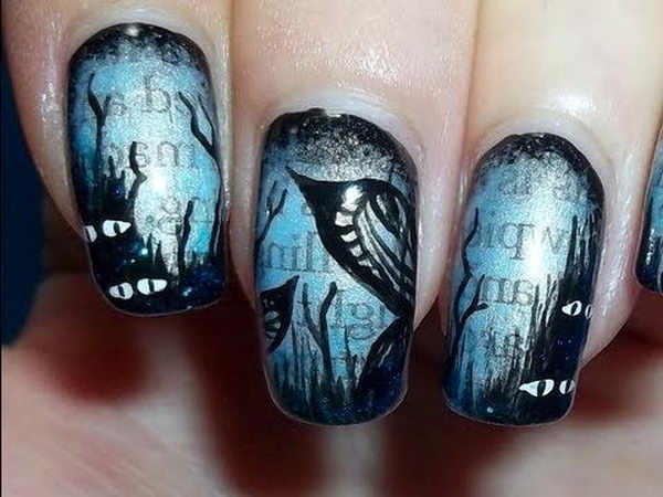 Dark Newspaper Nails for Halloween.