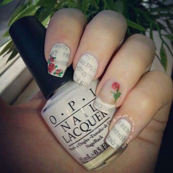 Newspaper Nails with Roses.