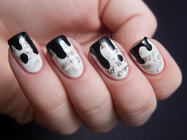 Newsprint Nail Art with Ink Drop Tips.