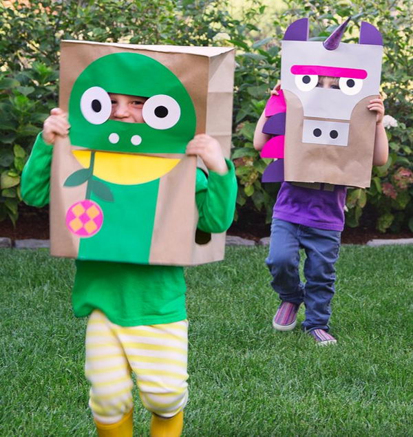 DIY Paper Bag Costumes. There is no easier costume than a paper bag mask. Grab a paper bag and cut out holes for your eyes then grab a few markers and let your imagination go wild. They are so simple for kids to make and to wear.