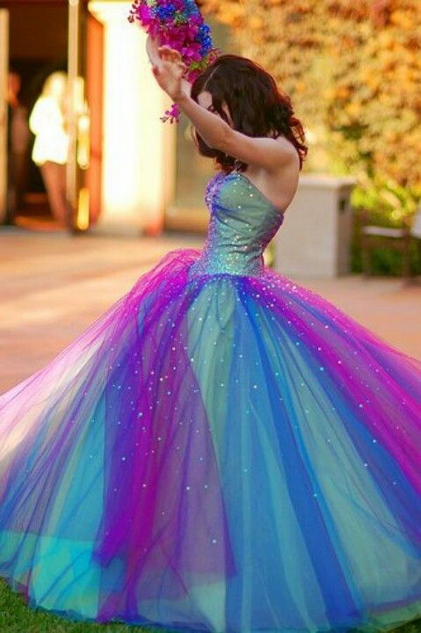 Gorgeous Rainbow Colored Dress. How fashionable for girls to wear a gorgeous and colorful dress.