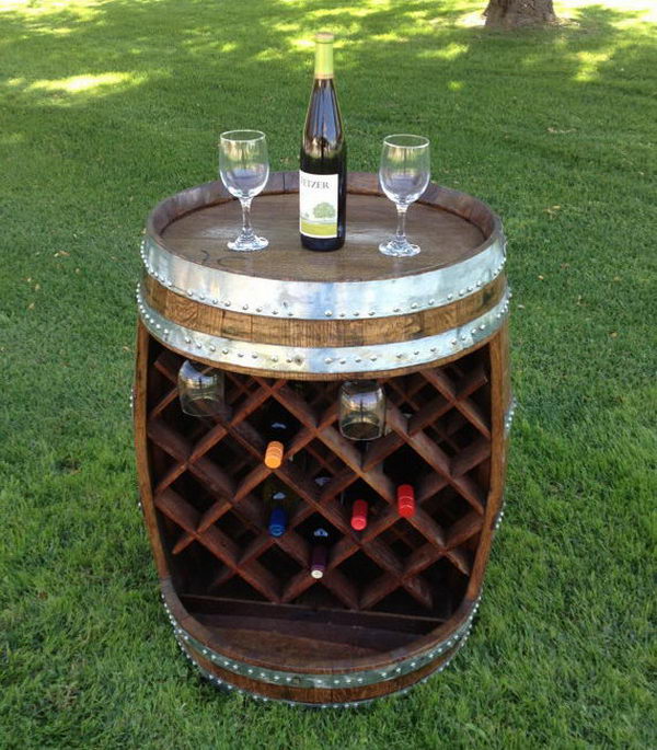 Wine Barrel Wine Rack. Really fun to create and have an aesthetic appeal that applies to your unique home.