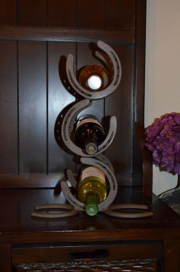 Horseshoe Wine Rack. Really fun to create and have an aesthetic appeal that applies to your unique home.