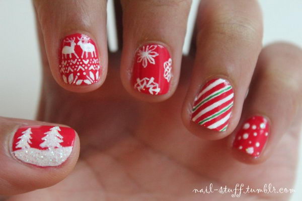 Cool Christmas Nail Designs. Decorate your nails in the spirit of Christmas.