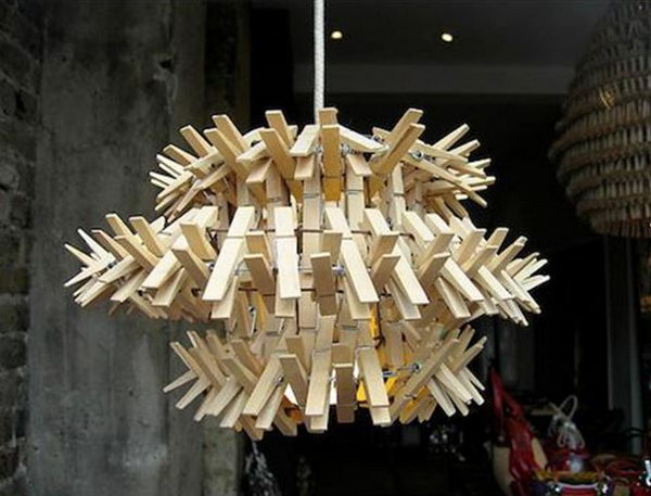DIY clothespin chandelier.