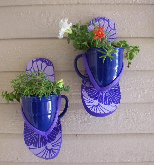 Flip flop flower coffee cup. These container gardening ideas offer a great way to brighten your surroundings immediately. Make your home look different unique and interesting.