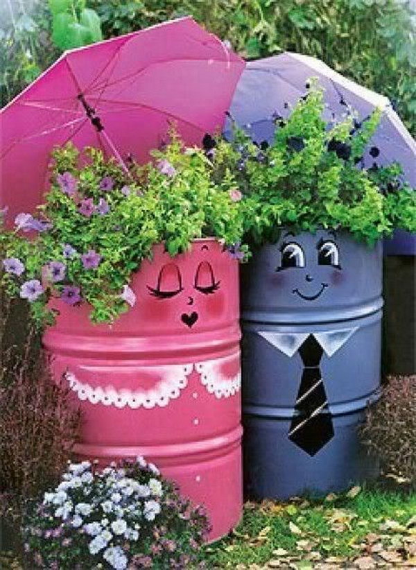 Fun painted gasoline cans gardening. These container gardening ideas offer a great way to brighten your surroundings immediately. Make your home look different unique and interesting.