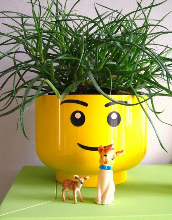 Lego head flowr pot. These container gardening ideas offer a great way to brighten your surroundings immediately. Make your home look different unique and interesting.