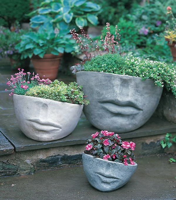 Concrete sculpture gardening. These container gardening ideas offer a great way to brighten your surroundings immediately. Make your home look different unique and interesting.