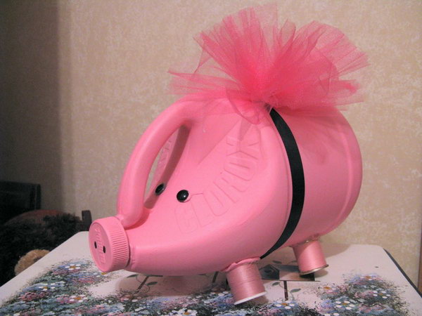Pink Clorox Bottle Piggy Bank. A great way to introduce the concept of saving and spending to your little ones.