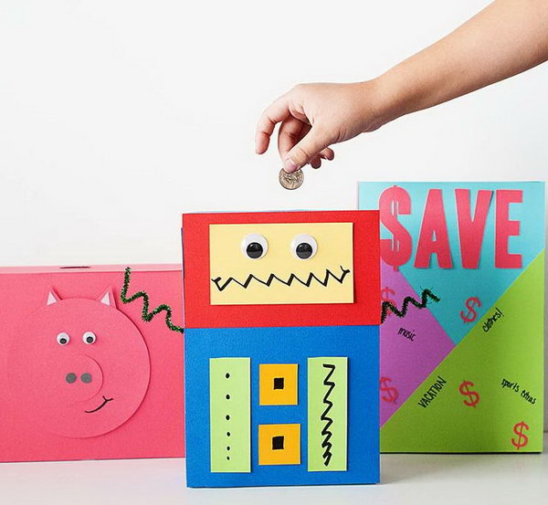DIY Cereal Box Piggy Banks. A great way to introduce the concept of saving and spending to your little ones.