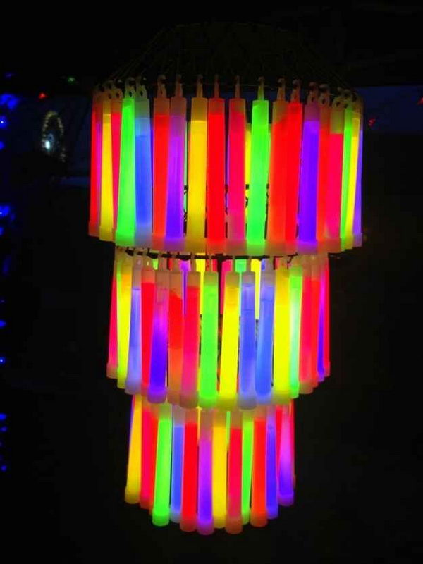Glow Stick Chandelier. Rainbow colors are perfect for a festive event, from kids or adult birthdays to anniversaries or graduation.