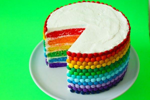 Rainbow Cake. Rainbow colors are perfect for a festive event, from kids or adult birthdays to anniversaries or graduation.