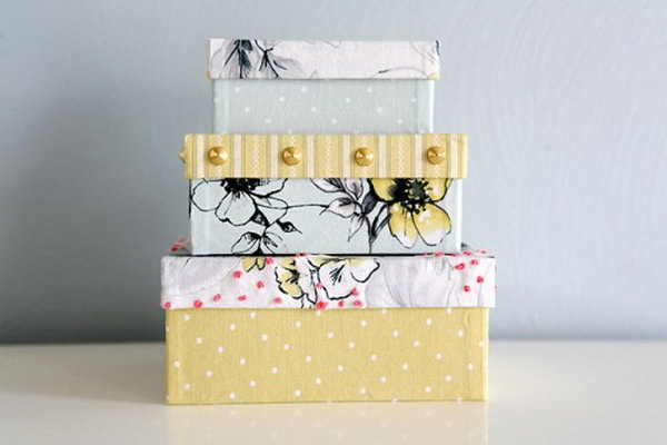 fabric covered boxes. Smart, well-organized, bright and beautiful. The right storage containers can make a difference in storing your possessions for safekeeping and easy access.