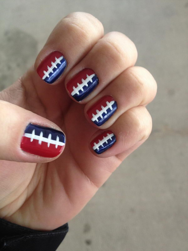 Cool Football Nail Art. A fun way to support your team and show off your team spirit throughout the football season.