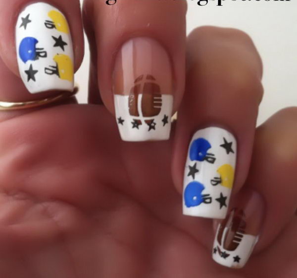 Cool Football Nail Art. A fun way to support your team and show off your team spirit throughout the football season.