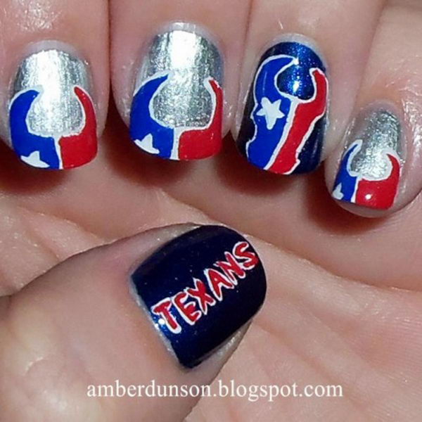 Cool Football Nail Art. A fun way to support your team and show off your team spirit throughout the football season.