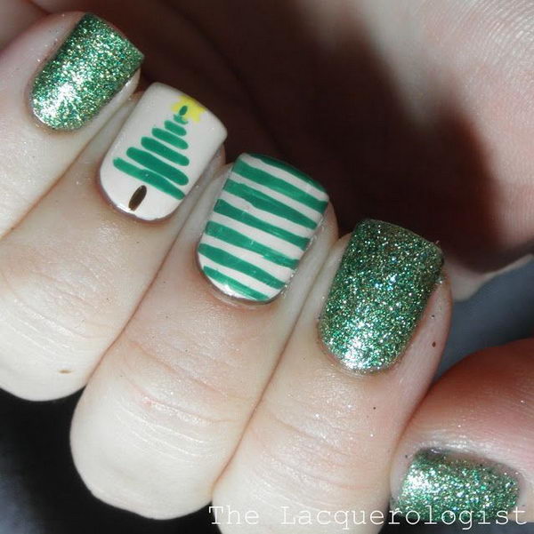 Green Nail Art, which can be combined with patterns of grass, Christmas tree or football. They are fun, creative and easy to make.
