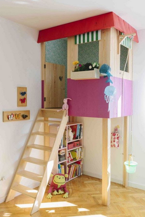 Creative indoor playhouse. Great idea to bring the fun indoors.