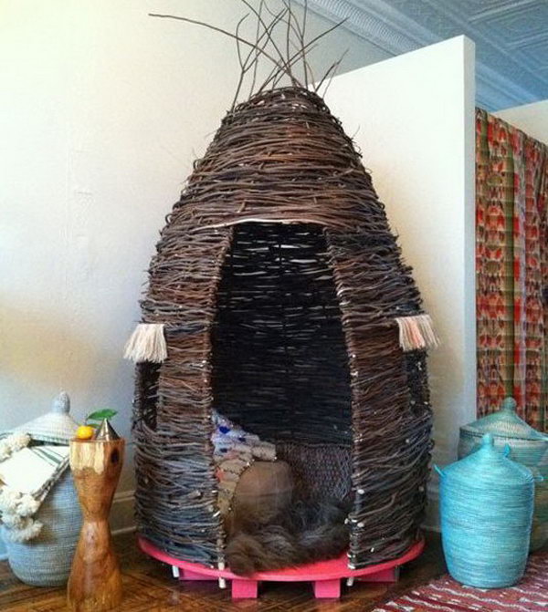 Thicket from willow branches. Great idea to bring the fun indoors.