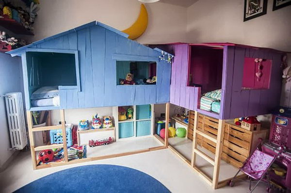 Tree house playland from ikea kura beds. Great idea to bring the fun indoors.